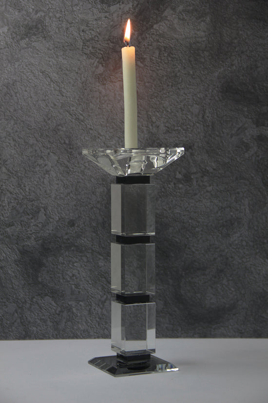 Candelero de cristal a cuadros para vela o candela